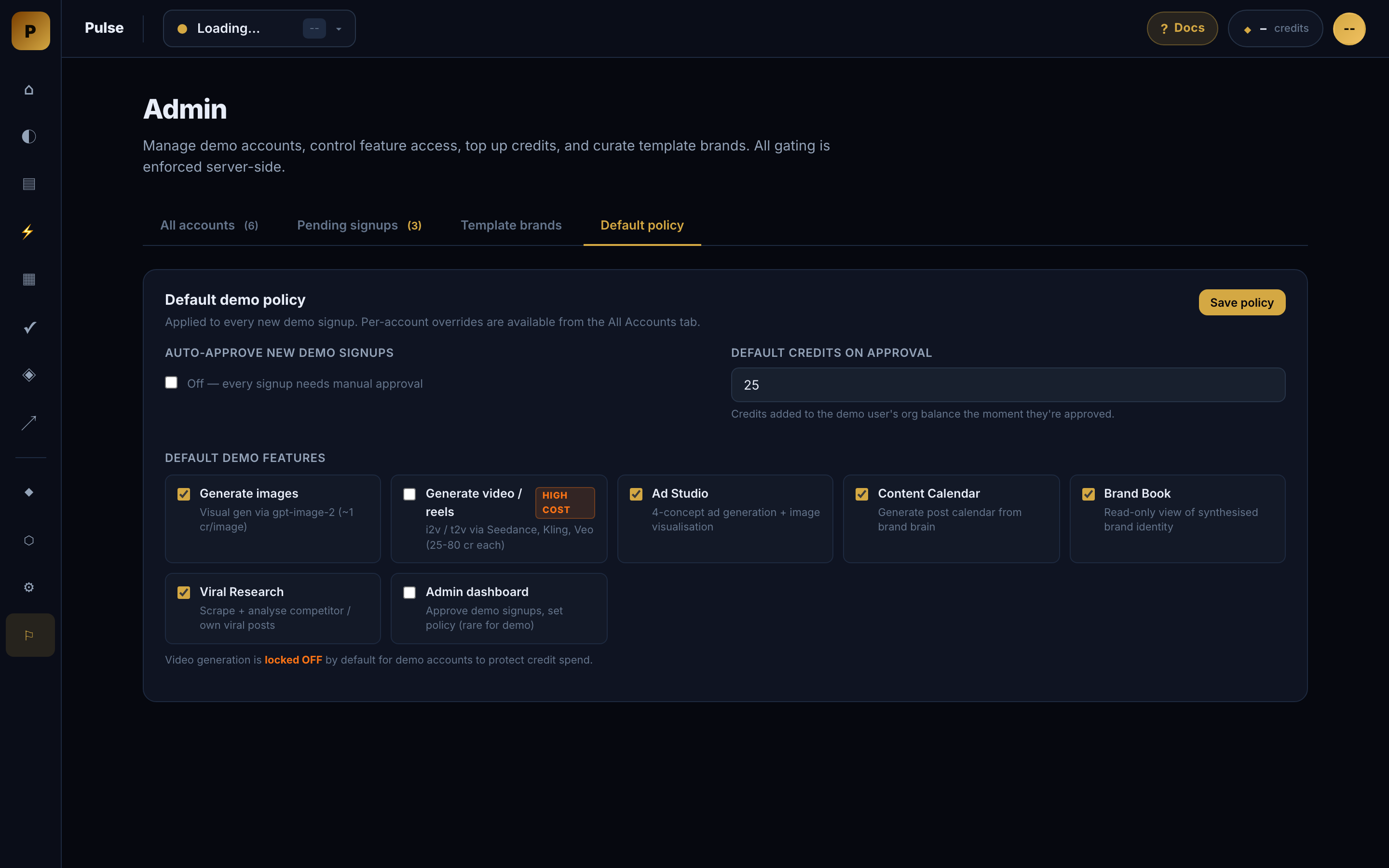 Default policy tab