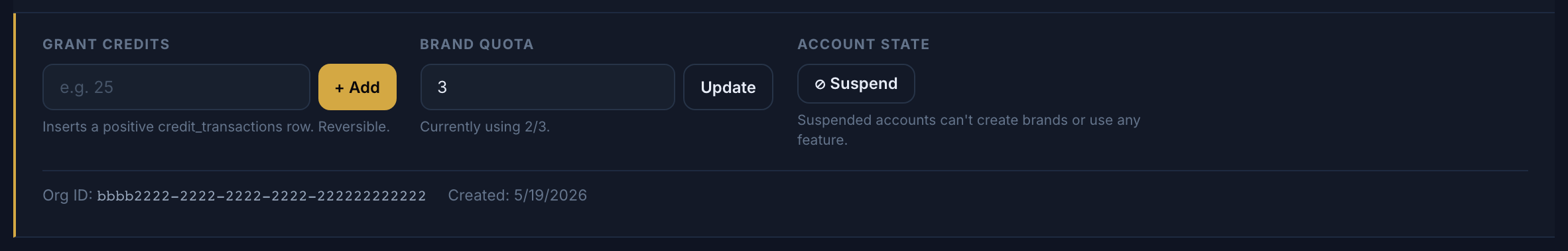 Grant credits widget